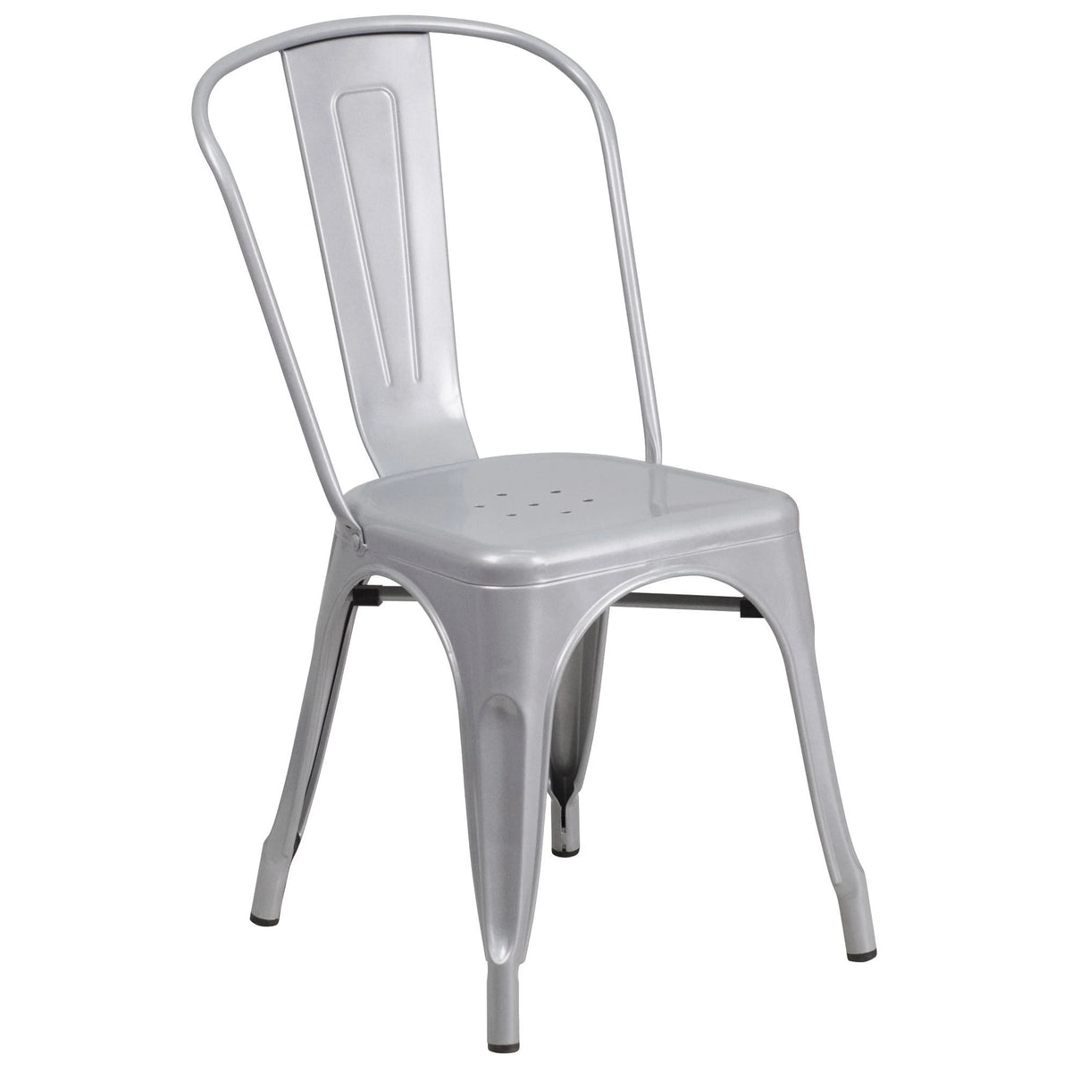 Silver Round Metal Table Set with 4 Cafe Chairs R997836