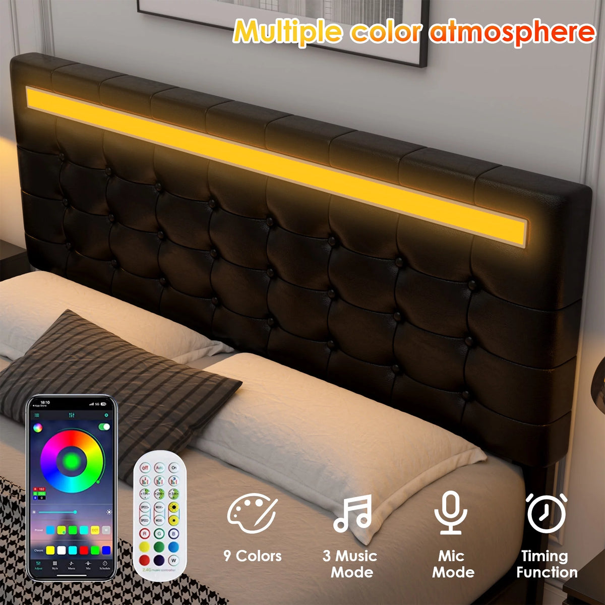 White Queen Floating LED Platform Bed with Storage G16950