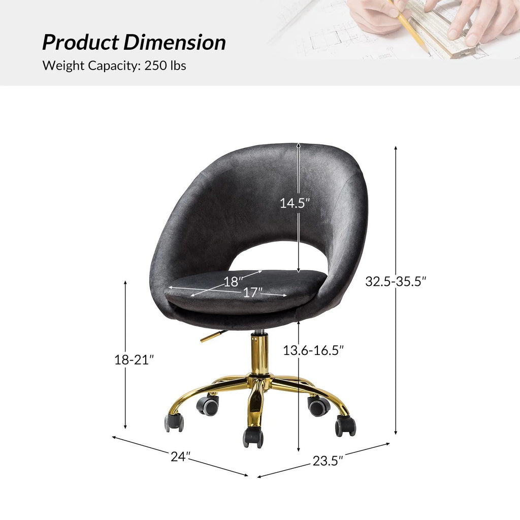 Charcoal Velvet Height Adjustable Swivel Office Chair W549129