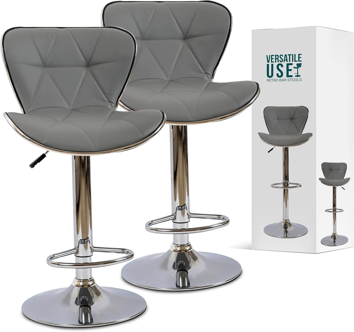 Adjustable Black Bar Stool Set of 2 with Polished Chrome Swivel Base L97140