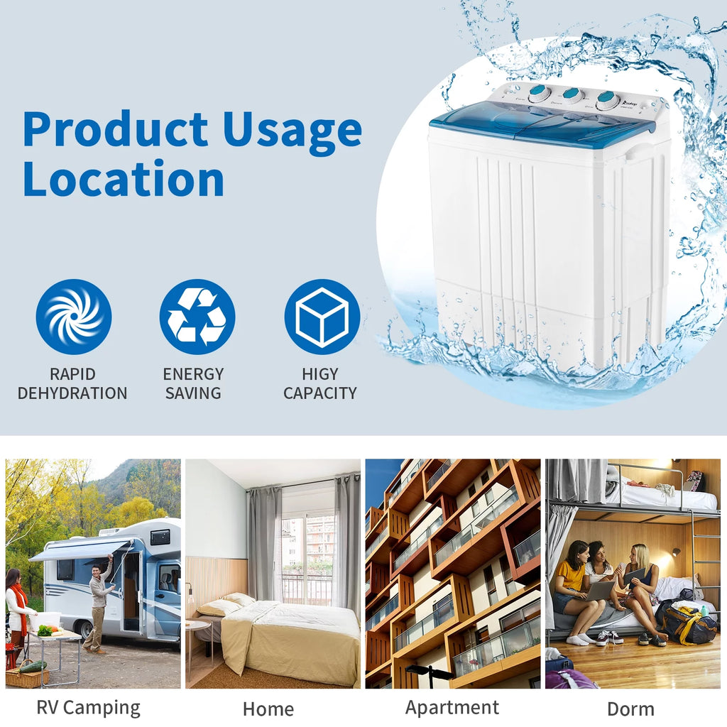 Portable 20lbs Twin Tub Compact Semi-automatic Washing Machine V348
