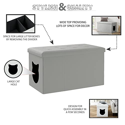 Grey Cat Litter Box Enclosure Bench Ottoman N74601