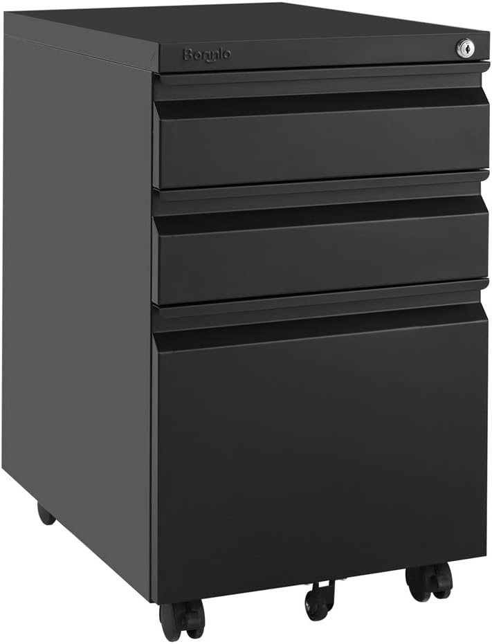 3 Drawer Mobile File Cabinet with Lock, Black Z663857