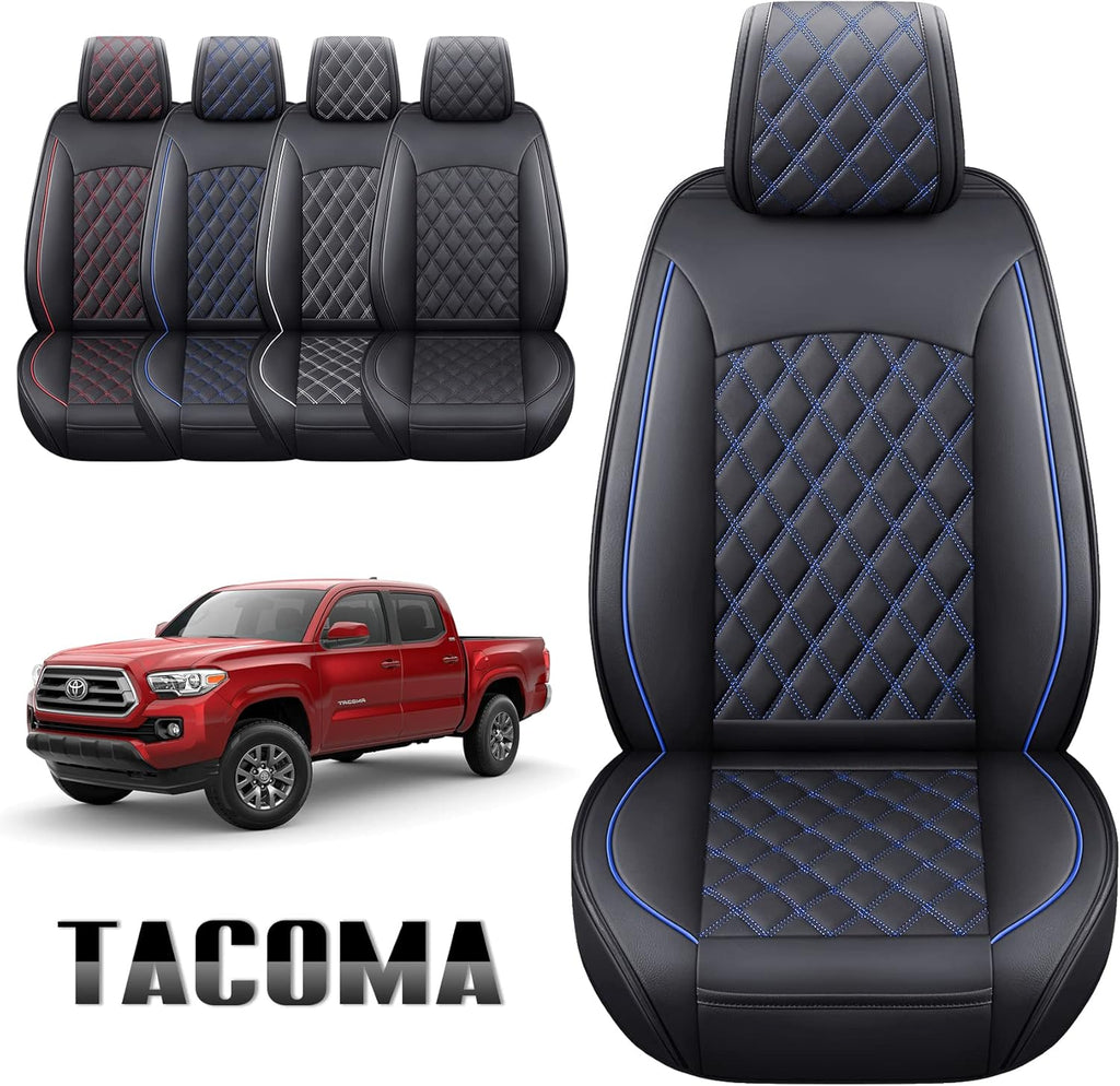 Toyota Tacoma Car Seat Covers Waterproof Leather Full Set Black-White F781