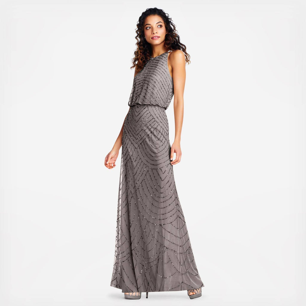 Halter Neck Beaded Gown V455