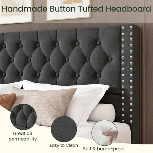 King Size Linen Upholstered Bed Frame with 4 Storage Drawers F53934