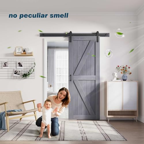 Gray Wood Barn Door Slab with Hardware Track Kit Q9485