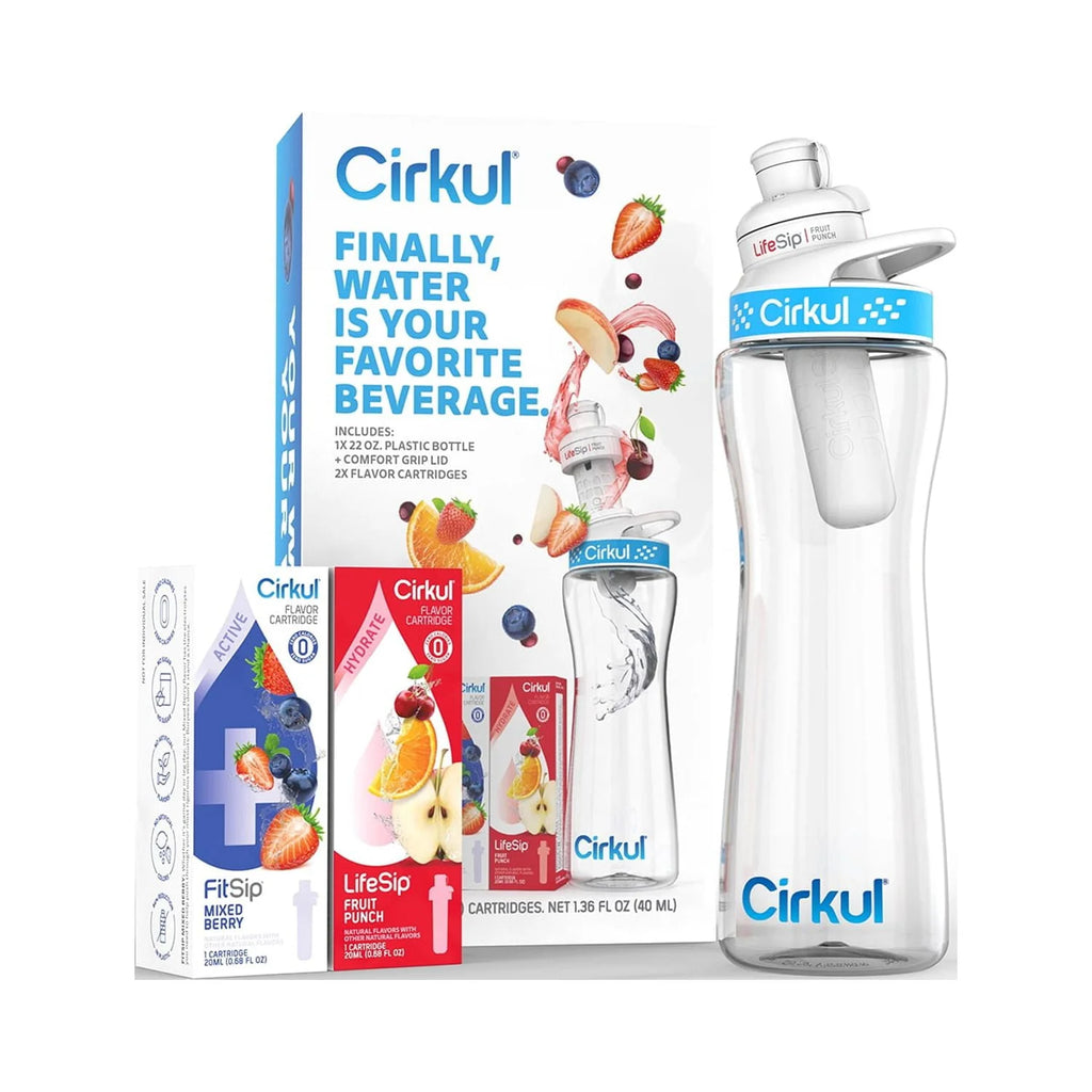 22oz Plastic Water Bottle Starter Kit with Blue Lid and 2 Flavor Cartridges H404658