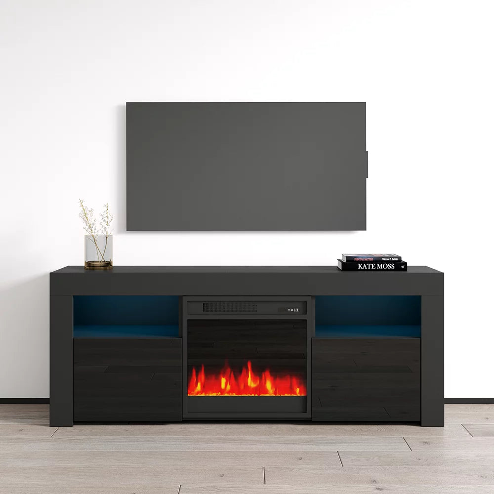 High Gloss Fireplace TV Stand with Storage Cabinets and LED Lights W8502