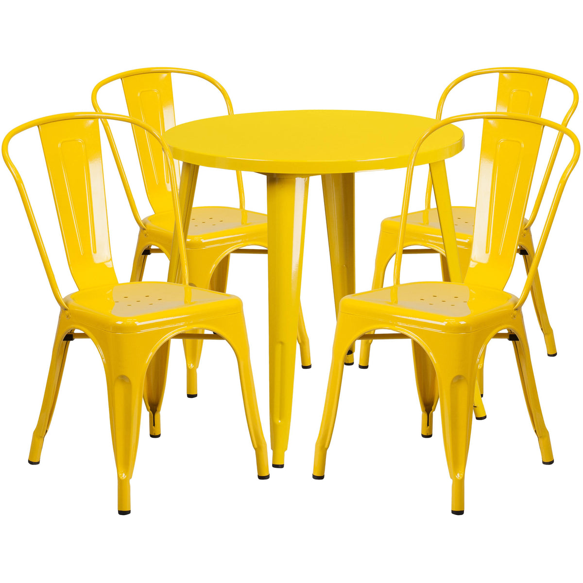 Silver Round Metal Table Set with 4 Cafe Chairs R997836