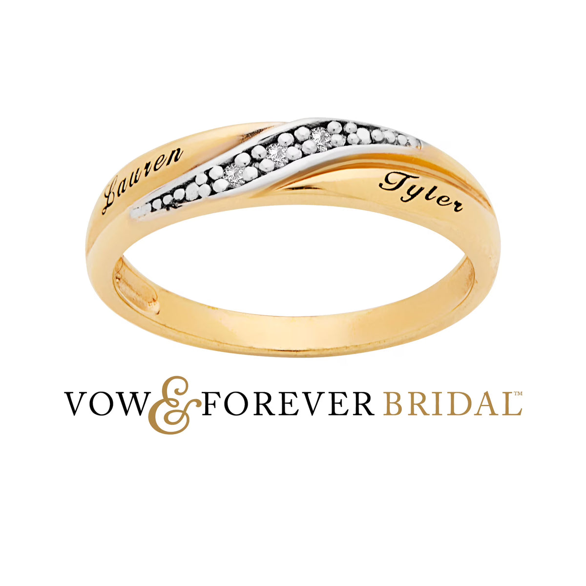 14K Gold over Sterling Silver Diamond Accent Engraved Wedding Band T8716