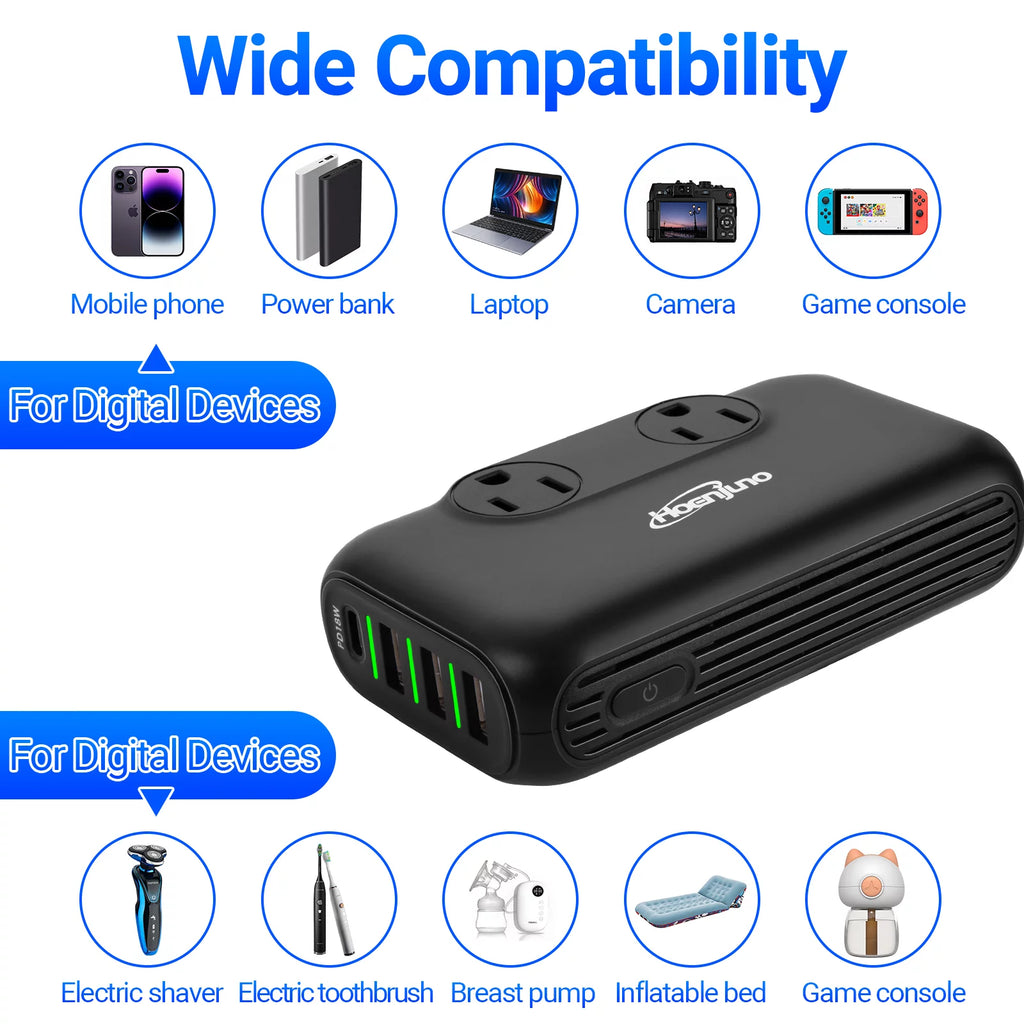 200W Car Power Inverter DC 12V to 110V AC with 3 USB Ports J703