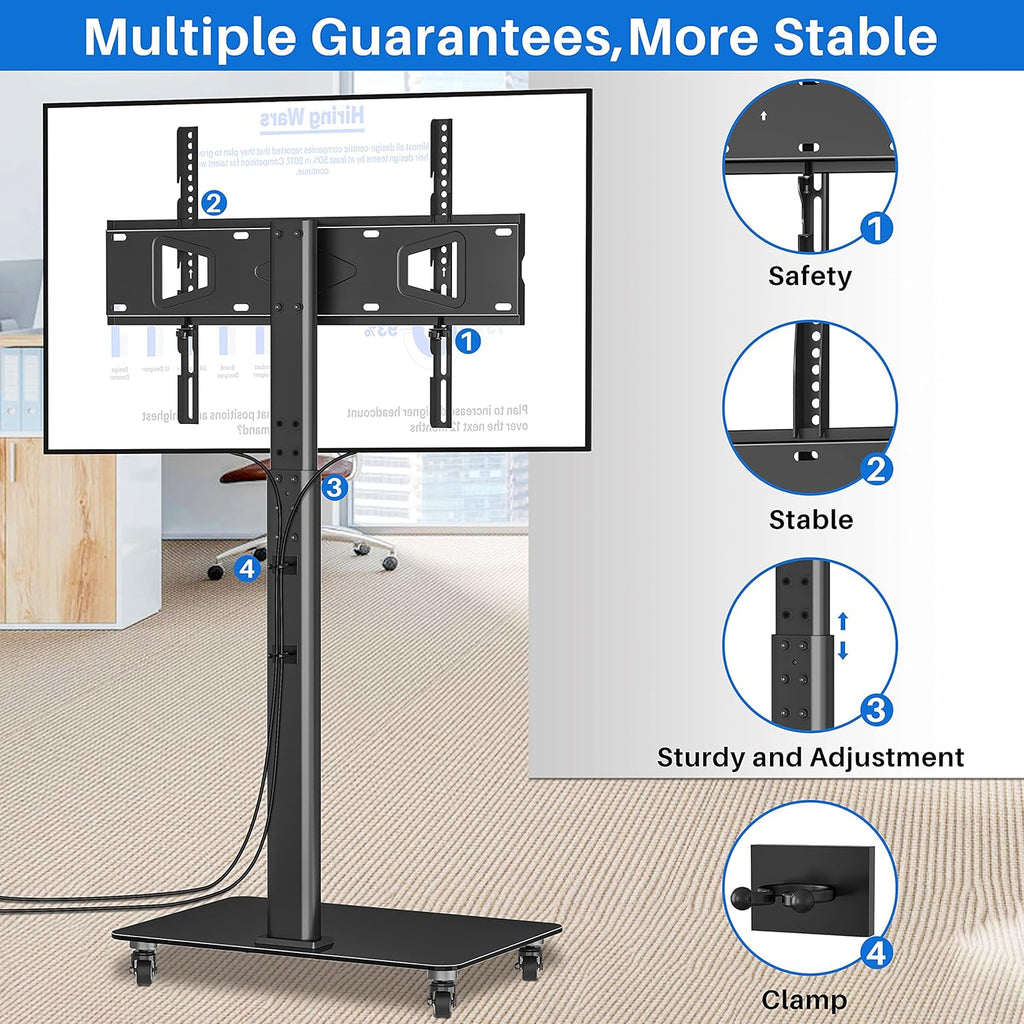 Tall TV Stand with Wheels, Height Adjustable, Max VESA 600x400mm E126371