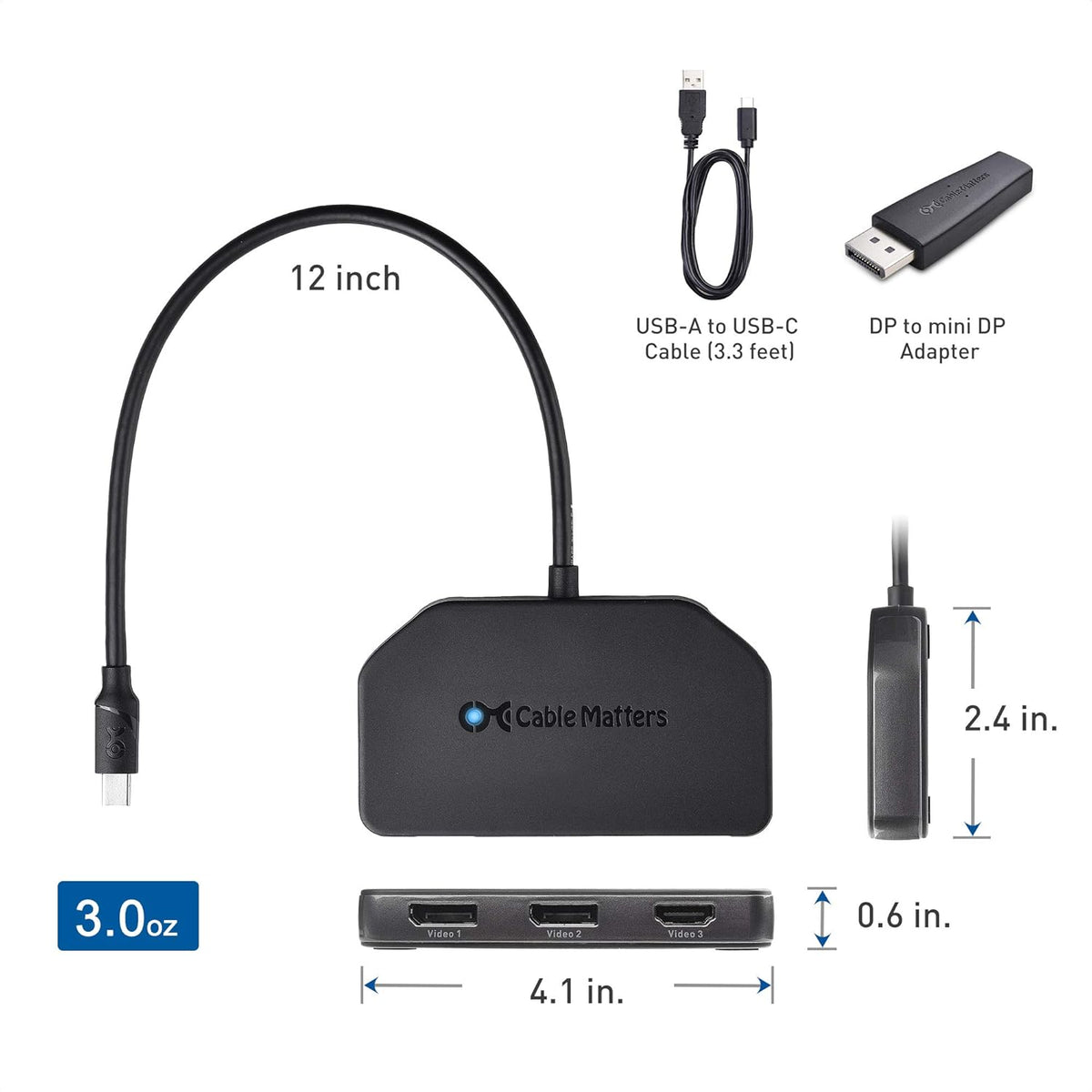 Triple 4K DisplayPort Splitter with 2X 8K DisplayPort 1.4 and 1x 4K HDMI X53282