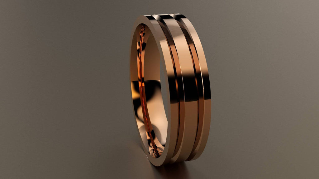 Polished Rose Gold 6mm Double V Groove Wedding Band 7 N6163