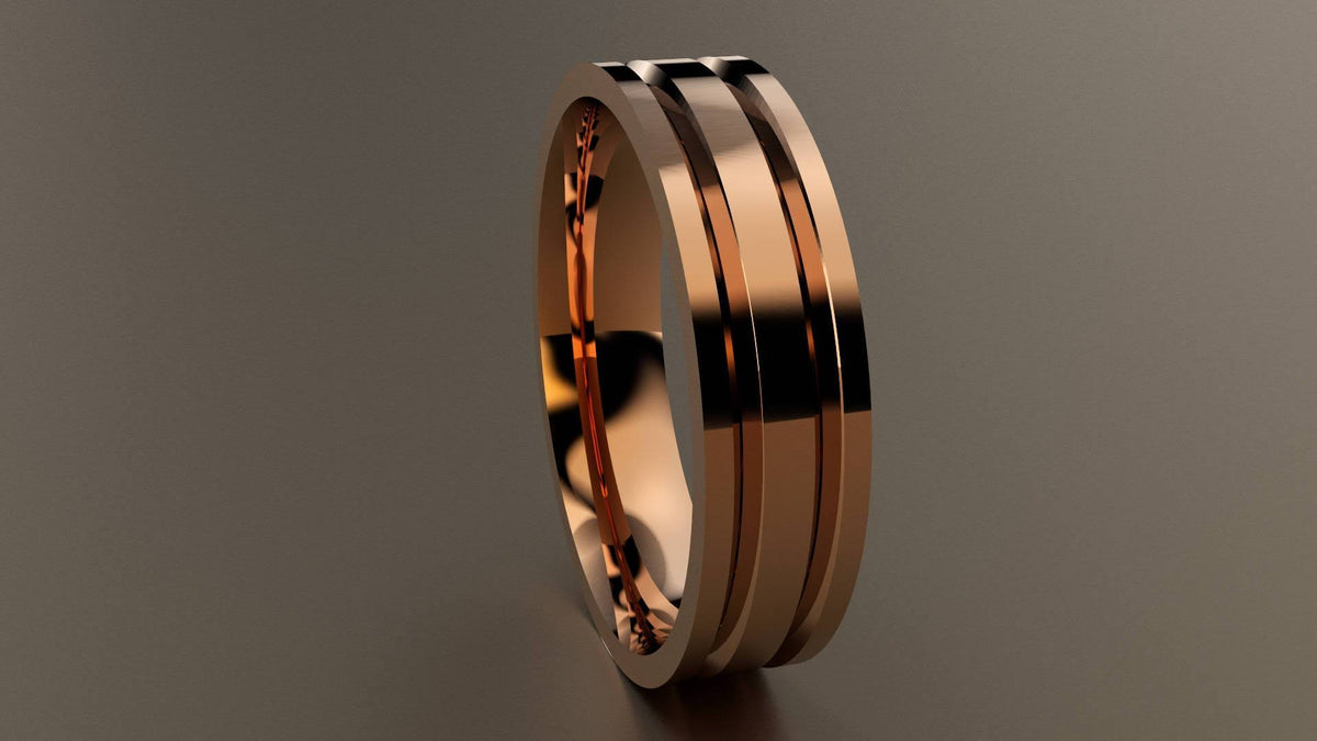 Polished Rose Gold 6mm Double V Groove Wedding Band 7 N6163