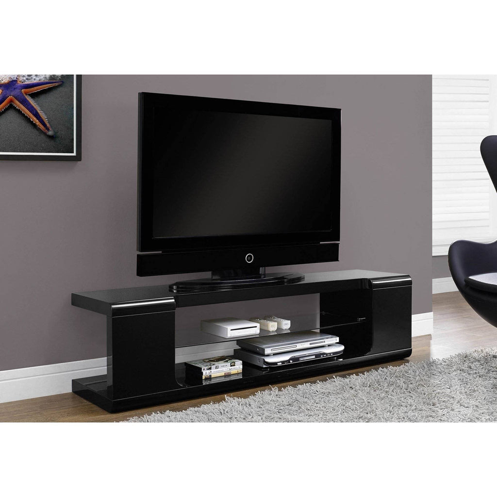 Black High Glossy TV Console with Tempered Glass W977804