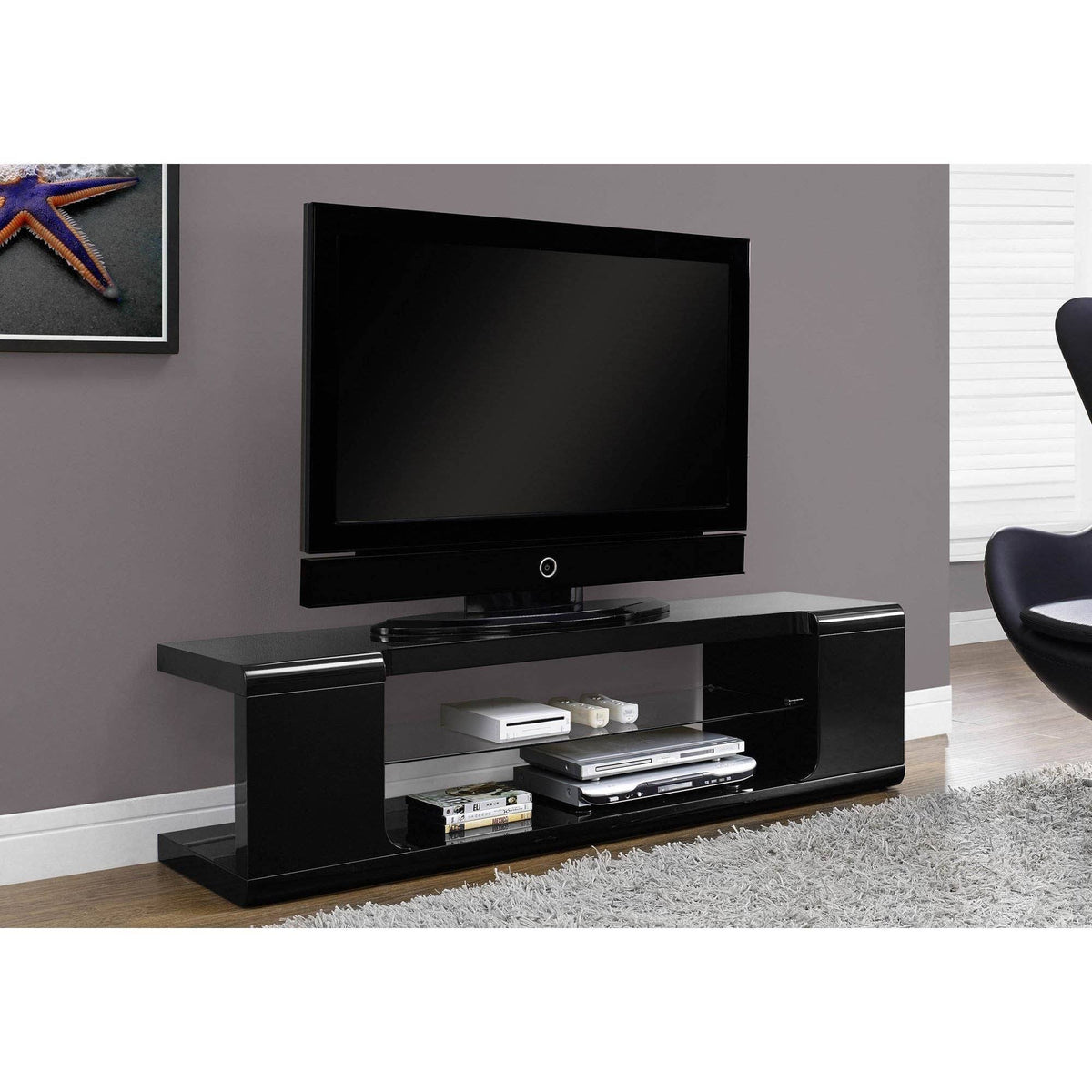 Black High Glossy TV Console with Tempered Glass W977804