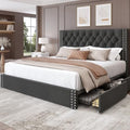 King Size Linen Upholstered Bed Frame with 4 Storage Drawers F53934