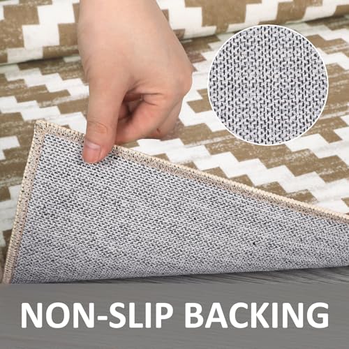 Grey and White 5x7 Washable Low Pile Area Rug Y775085