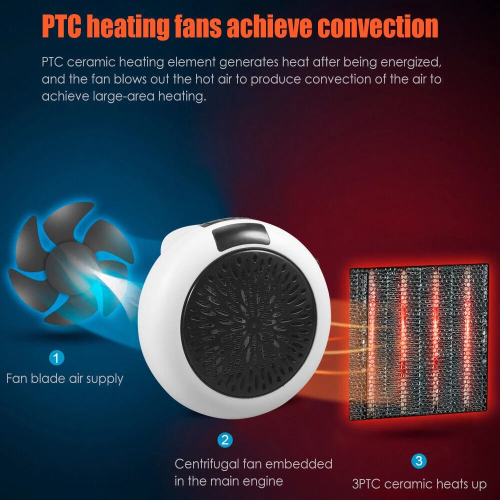 900W White Digital Thermostat Plug in Electric Heater Fan with Remote Timer O1505