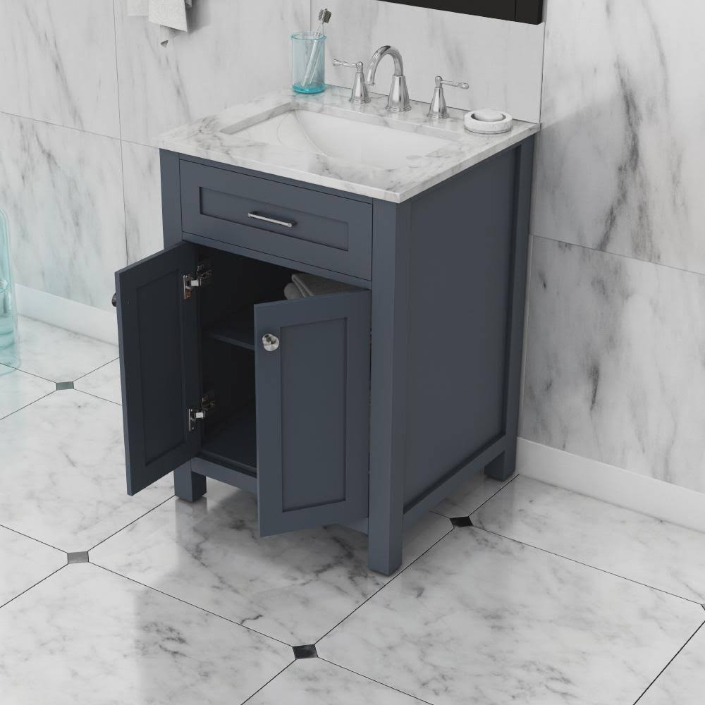 24 in. Single Gray Bathroom Vanity with Carrera Marble Top G524