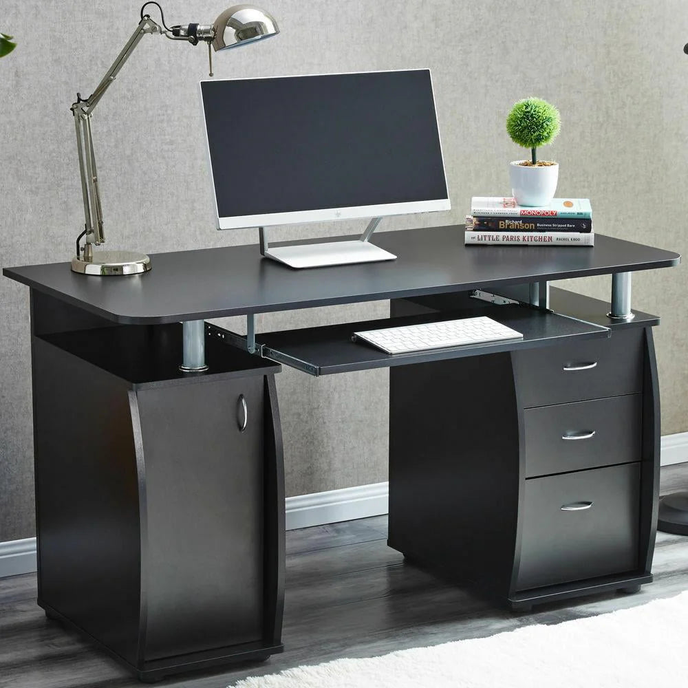 Brown Computer Desk with 3 Drawers Bookcase W23278