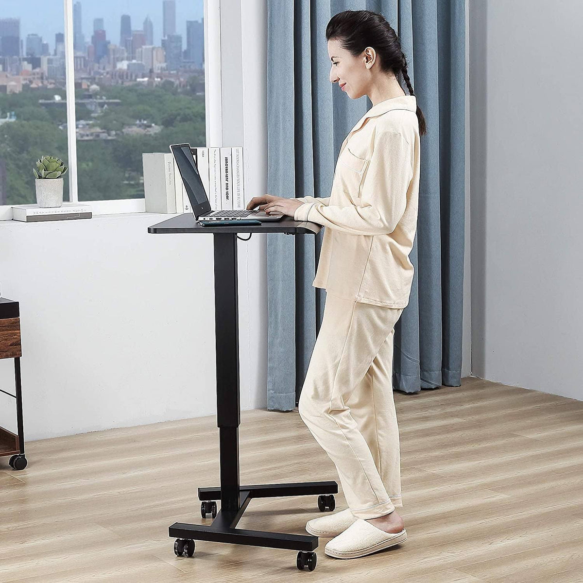 Black Adjustable Height Rolling Laptop Desk Cart V967555