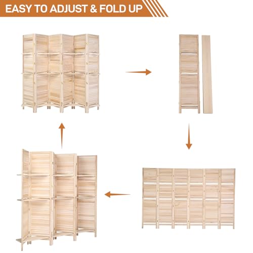 6 FT Wood Room Divider with Shelves T48665