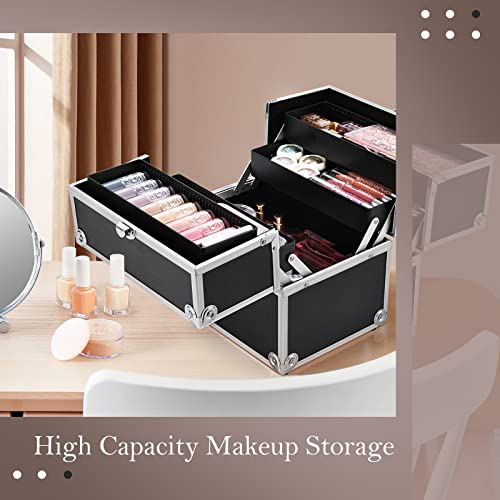 Silver Aluminum Makeup Case with 4 Trays Q186674