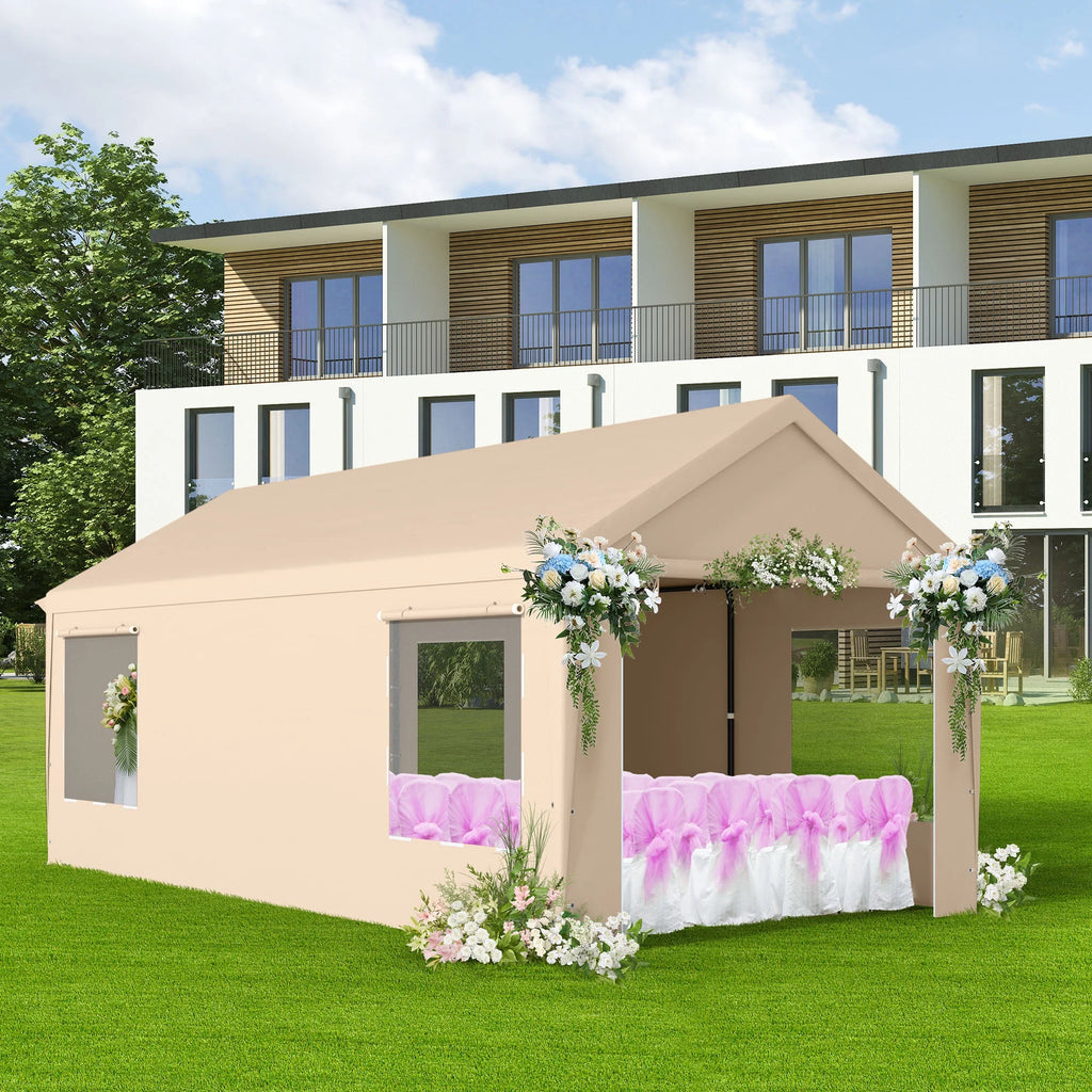 12 x 20 ft Heavy Duty Steel Carport Canopy with Window, Beige F9663