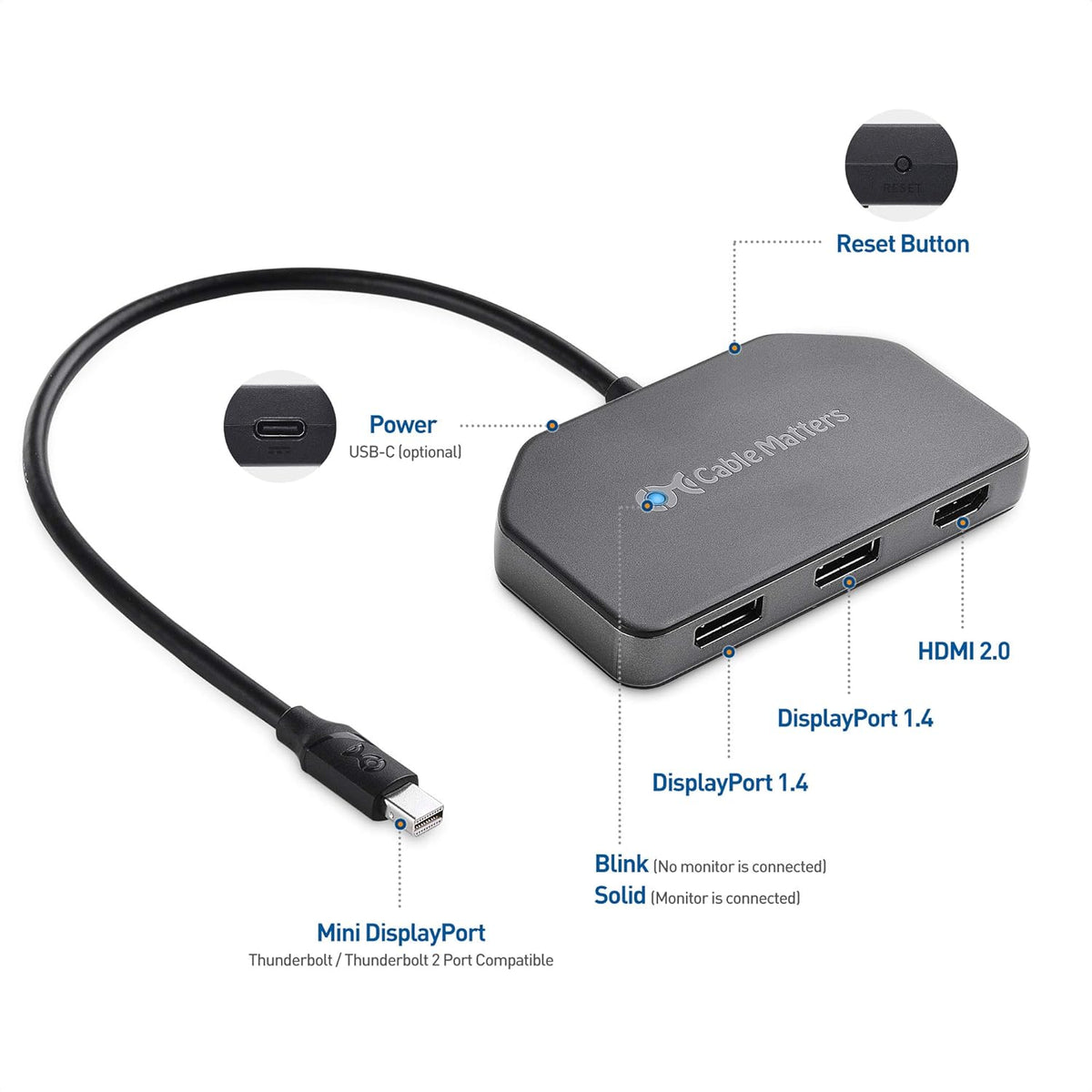 Triple 4K DisplayPort Splitter with 2X 8K DisplayPort 1.4 and 1x 4K HDMI X53282