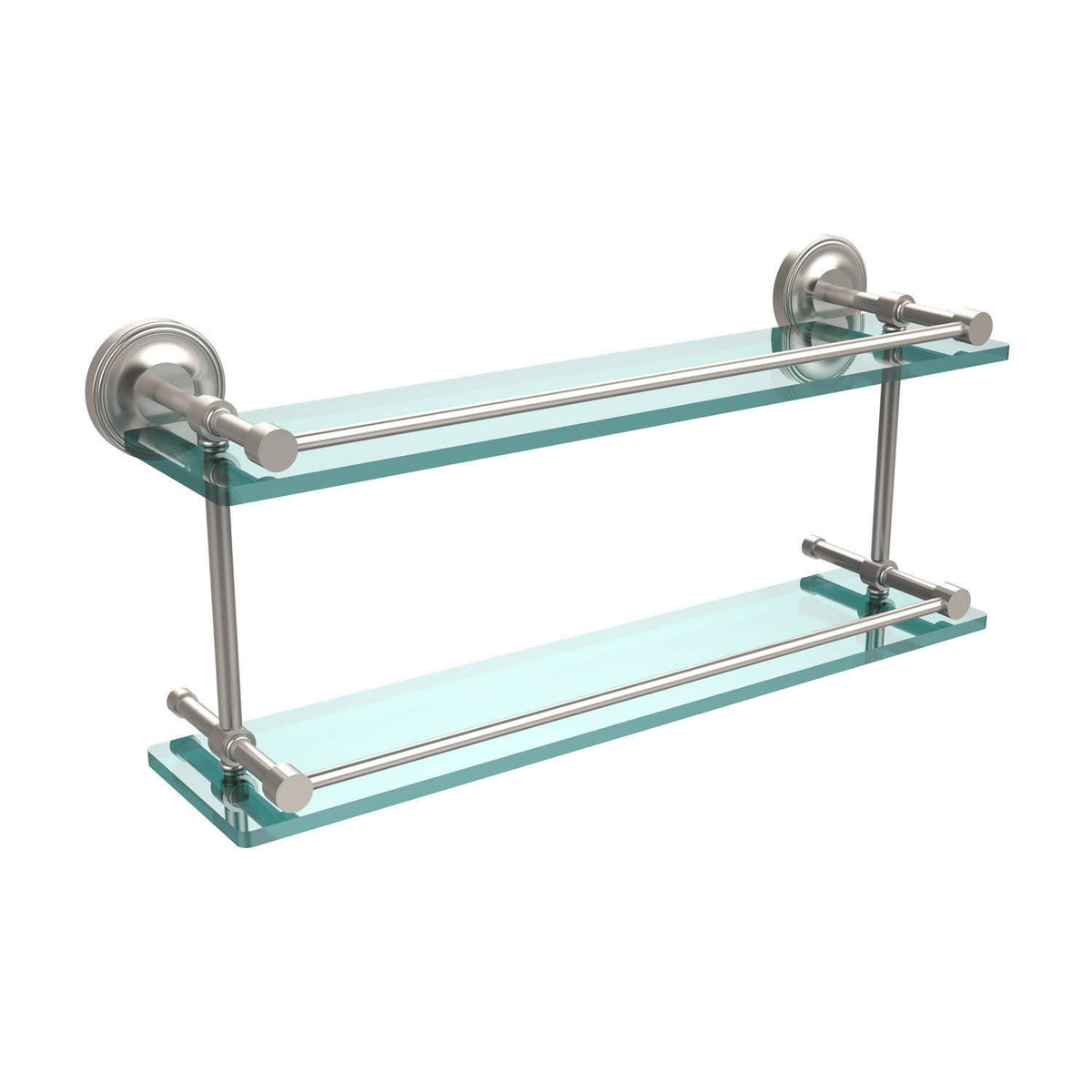 Polished Nickel Double Glass Shelf with Gallery Rail G8632