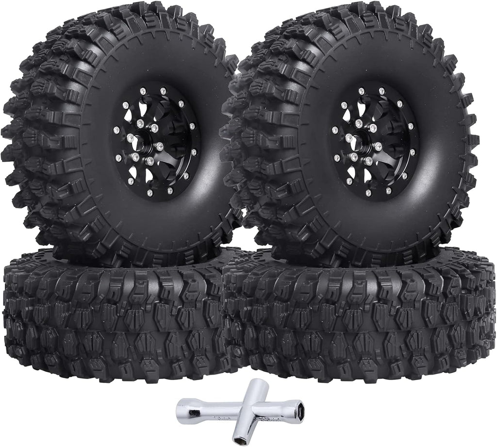 1.9 Beadlock Wheels and Tires for 1/10 RC Crawler, Soft Rubber with Foam Inserts, Set of 4 F8198
