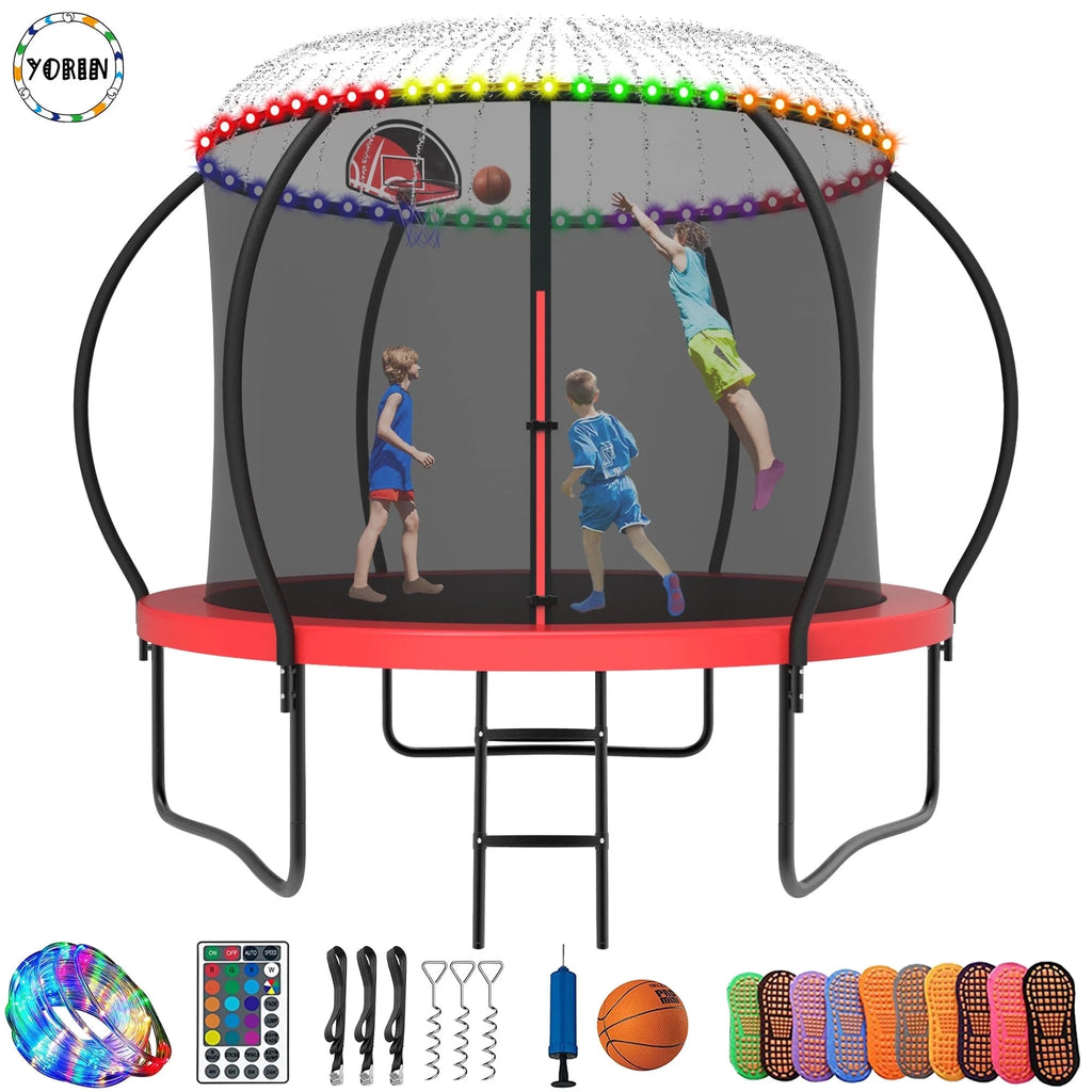 8FT Trampoline with Enclosure Net, Basketball Hoop, Ladder V3551