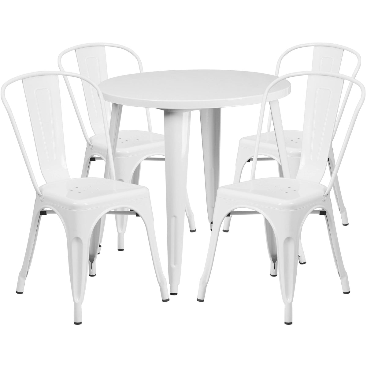 Silver Round Metal Table Set with 4 Cafe Chairs R997836