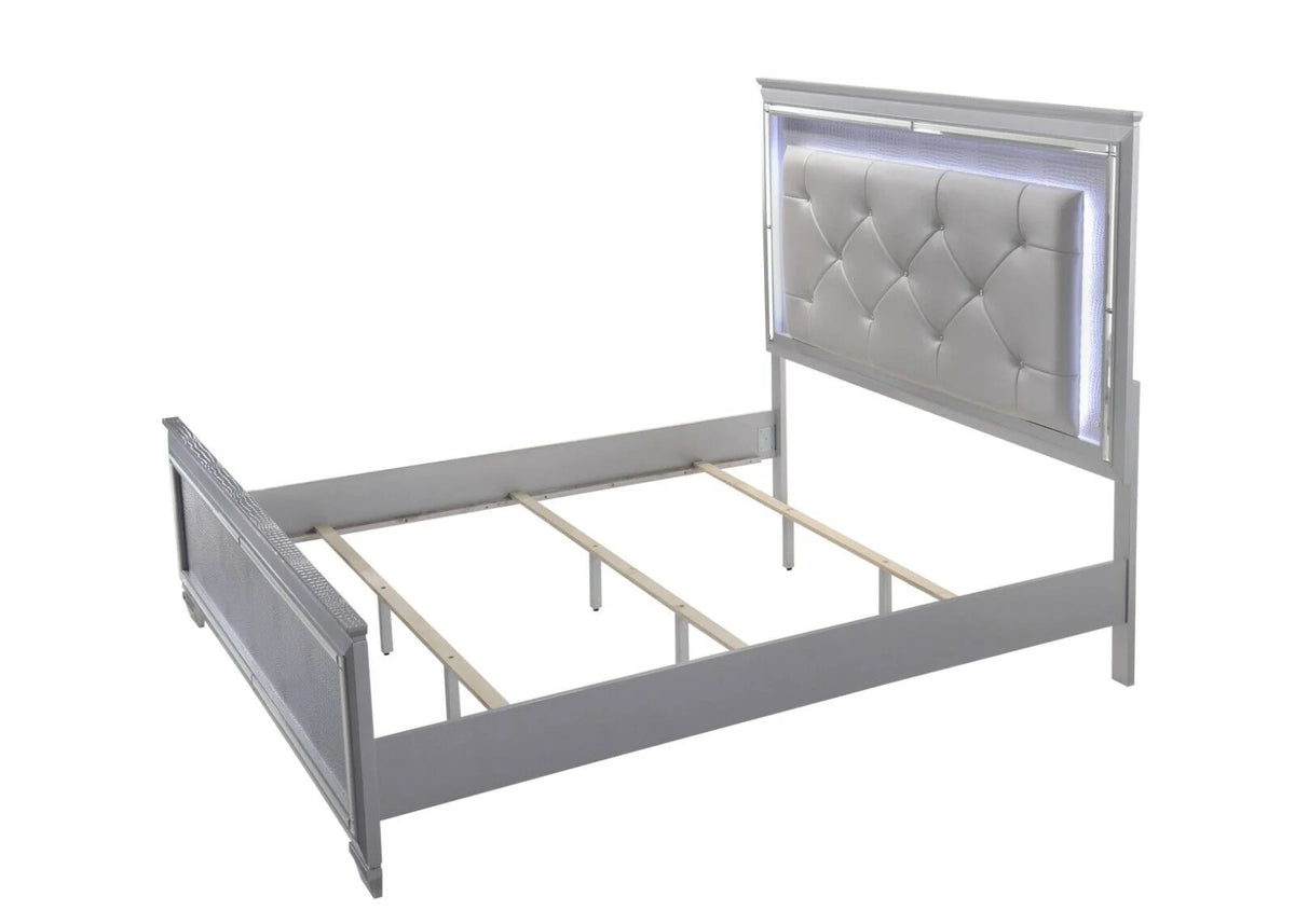 3pc Queen Size LED Upholstered Wood Bedroom Furniture Set D53767