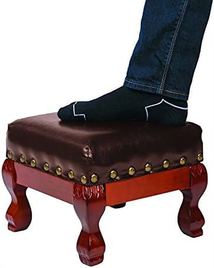 Small Wood Faux Leather Foot Stool P57680