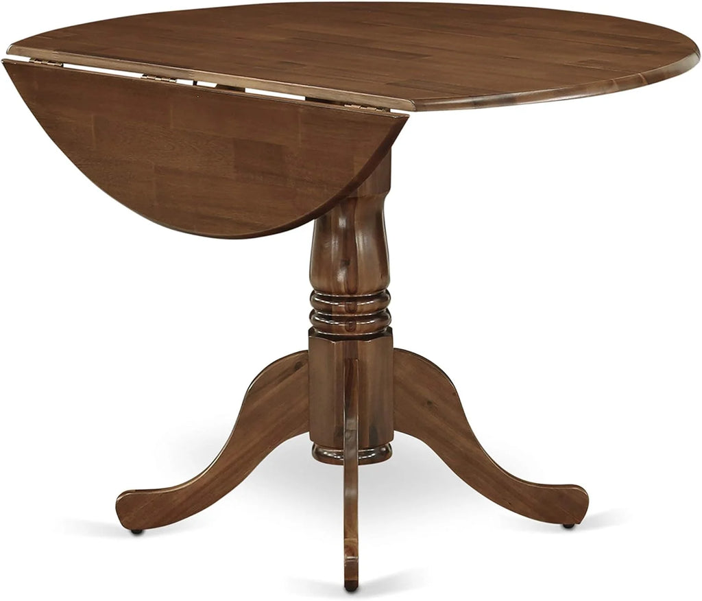 3 Piece Dinette Set with Round Table with Dropleaf and 2 Light Tan Linen Fabric Parsons Dining Chairs N807