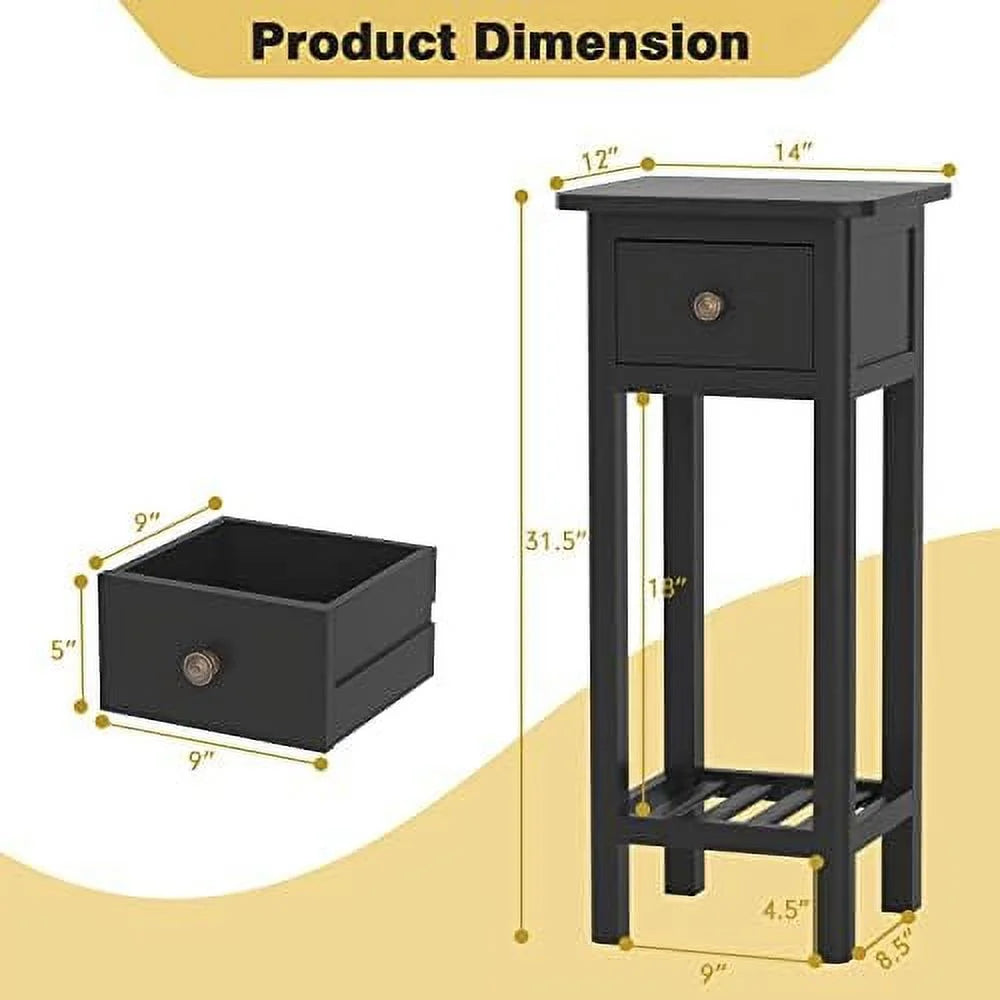 Narrow Acacia Wood Side Table with Drawer Q74815