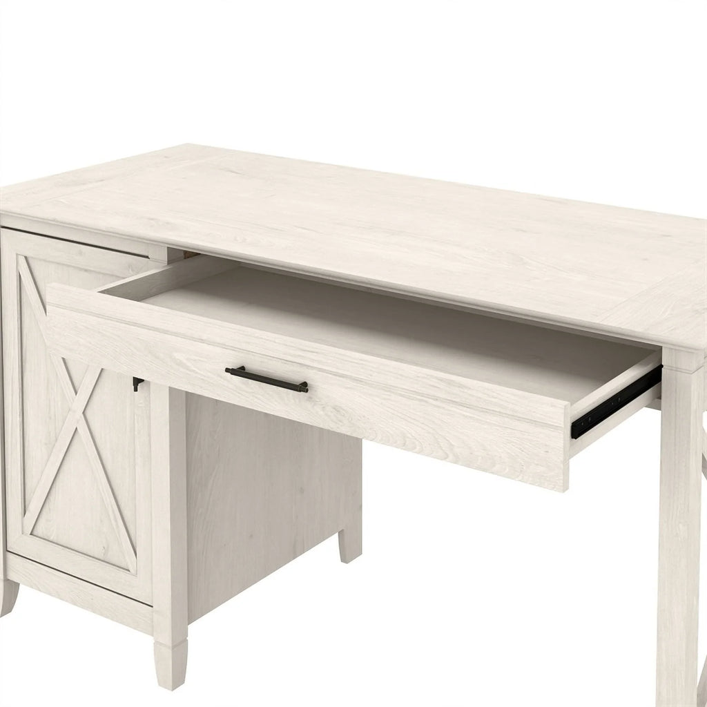 White Engineered Wood Computer Desk with Storage O931710