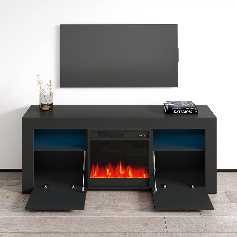 High Gloss Fireplace TV Stand with Storage Cabinets and LED Lights W8502