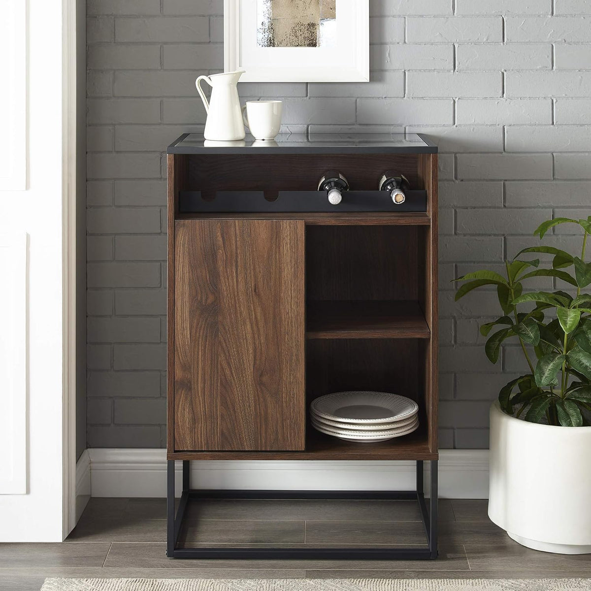 Dark Walnut 24 Inch Wood and Glass Storage Cabinet T62722