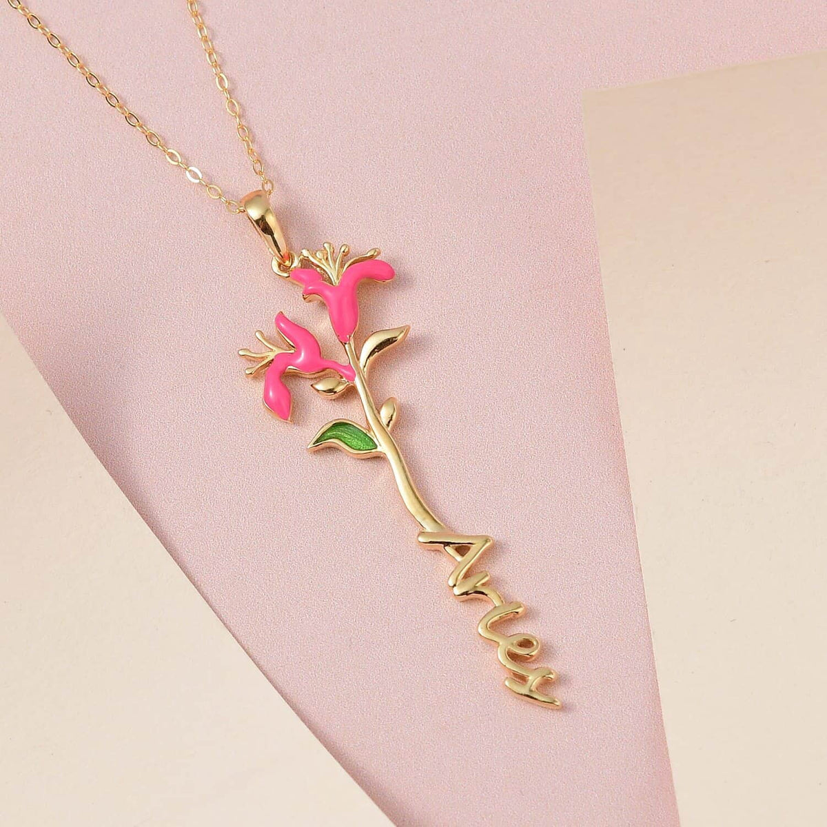 925 Sterling Silver 14K Yellow Gold Plated Pink Green Enameled Aries Pendant Necklace 16-18" J9417