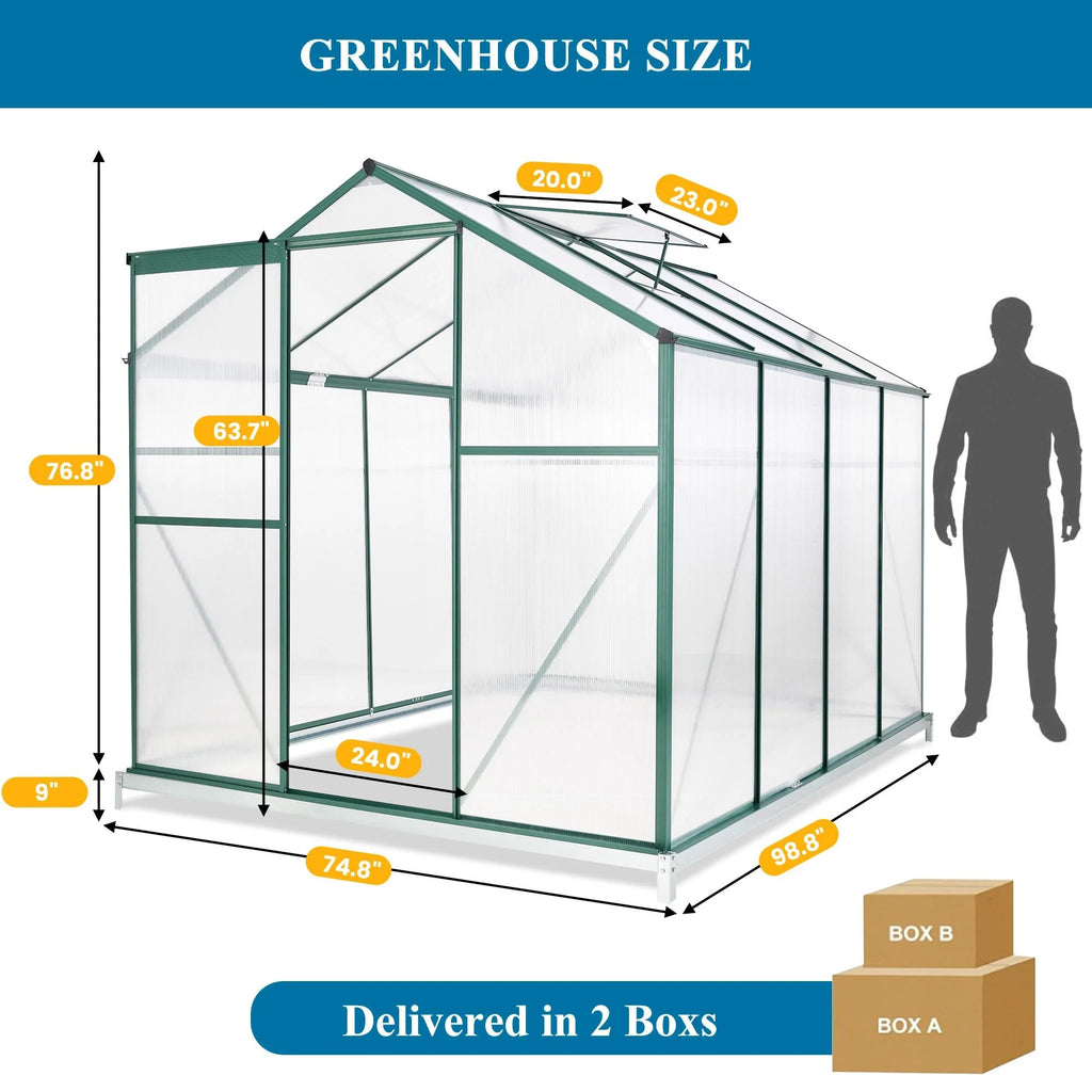 8x6FT Polycarbonate Walk in Greenhouse with Window & Sliding Door X432260