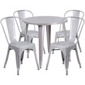Silver Round Metal Table Set with 4 Cafe Chairs R997836