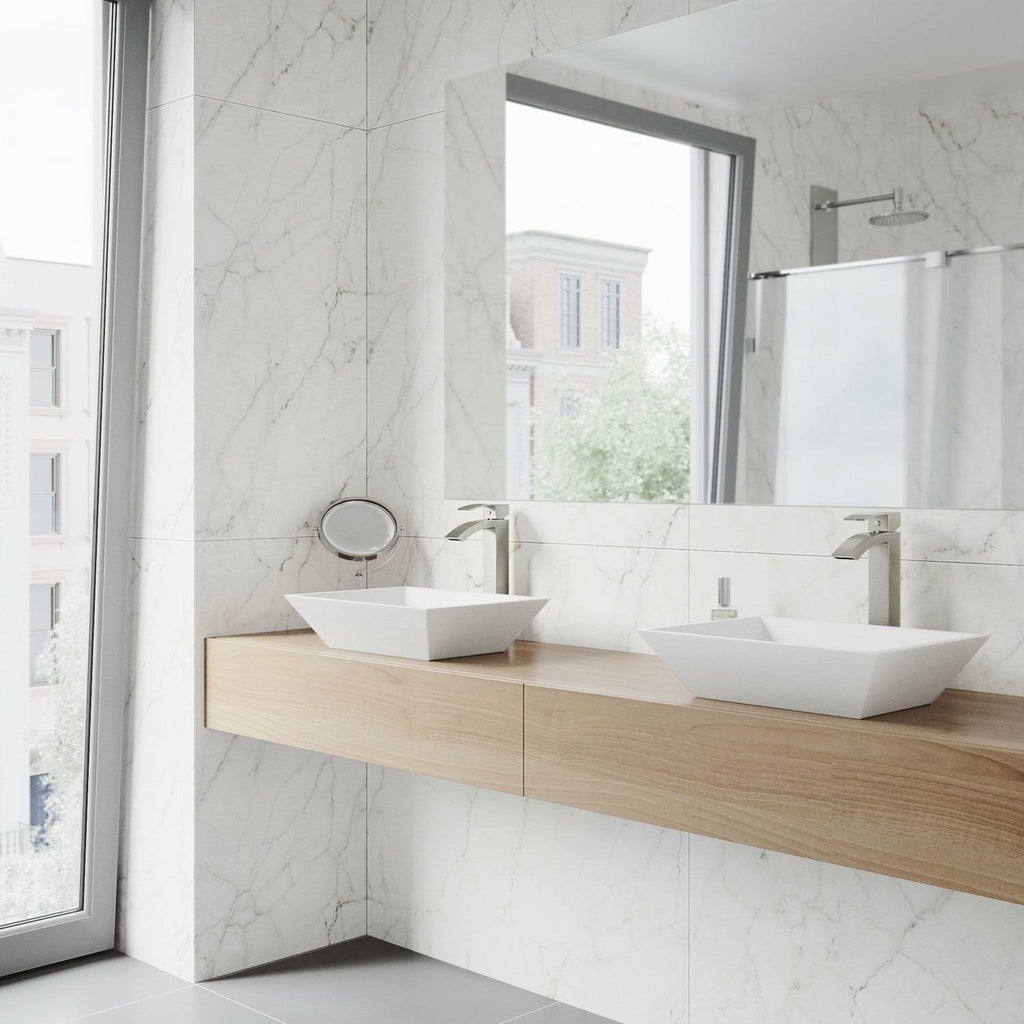 Matte Stone Vessel Bathroom Sink with Brushed Nickel Vessel Faucet F92637
