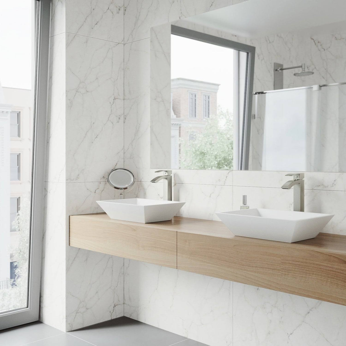 Matte Stone Vessel Bathroom Sink with Brushed Nickel Vessel Faucet F92637