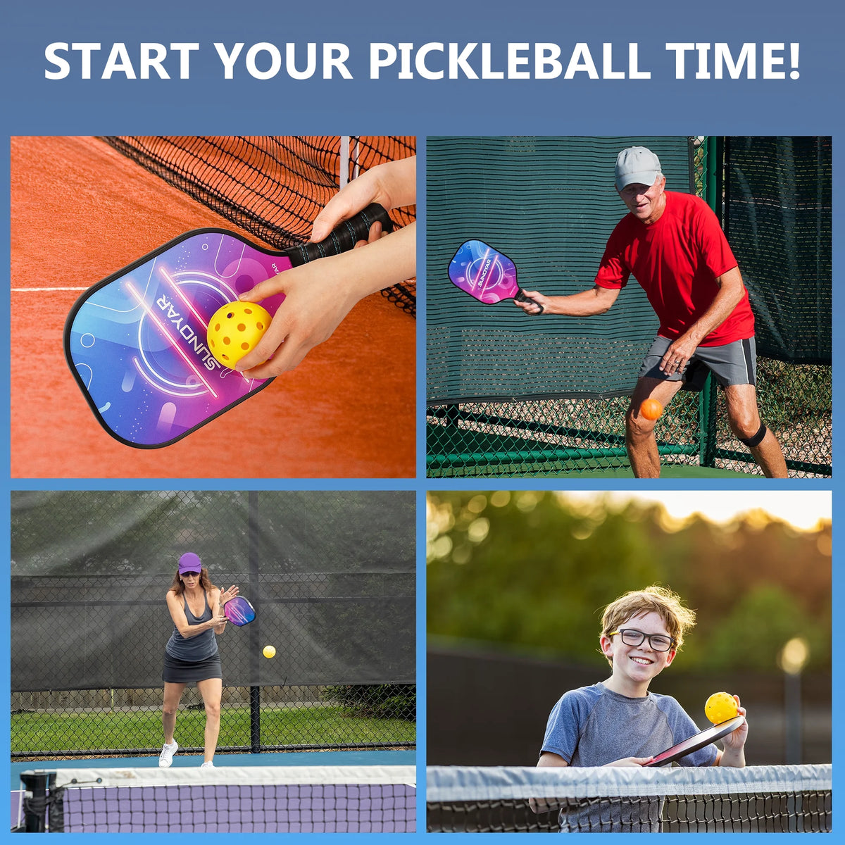 Fiberglass Pickleball Paddles Set of 2 with 4 Balls and 1 Bag R8662