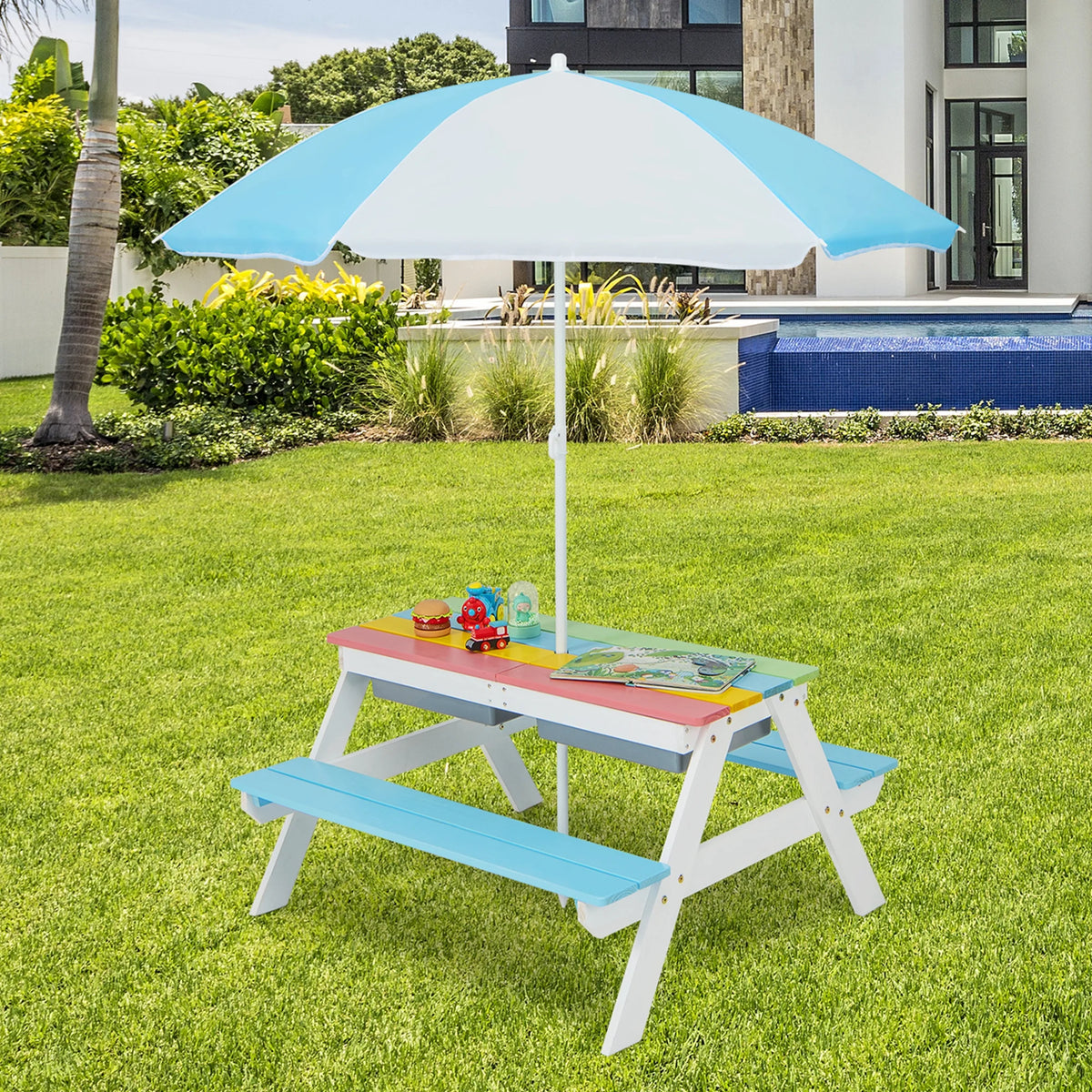 Kids Picnic Table with Umbrella Green G8291